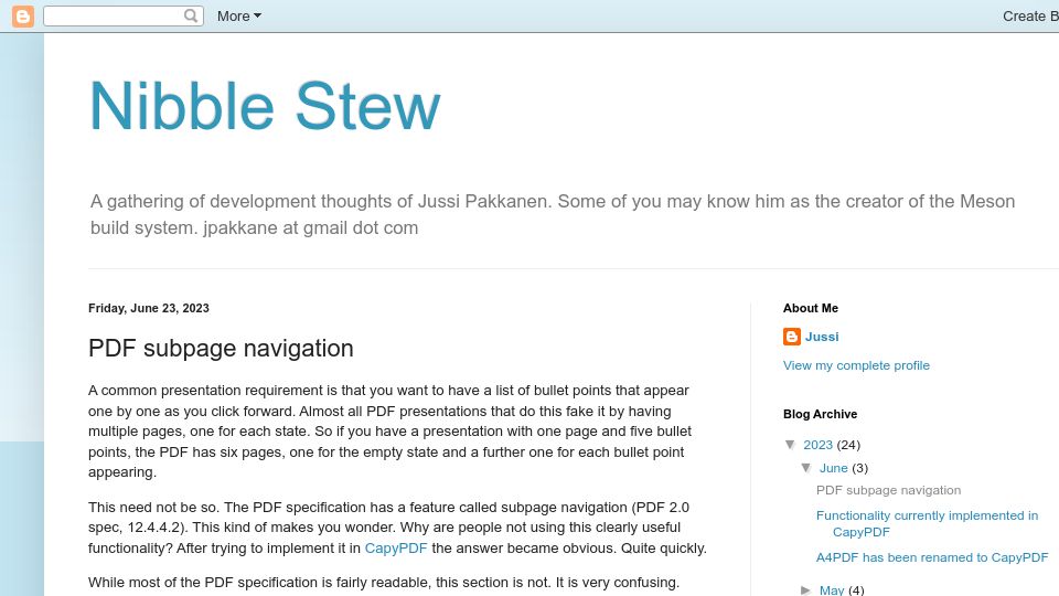 Screenshot of nibblestew.blogspot.com: PDF Subpage Navigation
