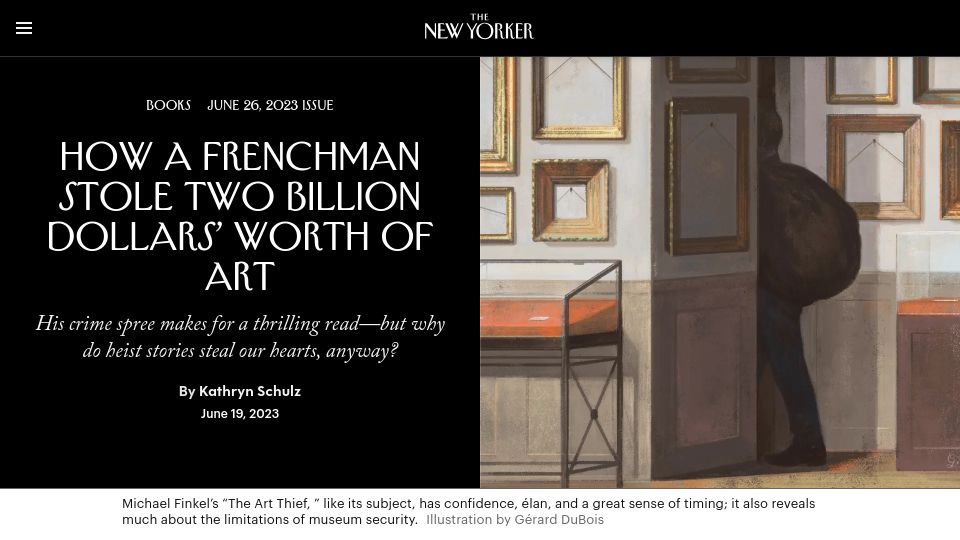 Screenshot of newyorker.com: How a Frenchman stole two billion dollars’ worth of art