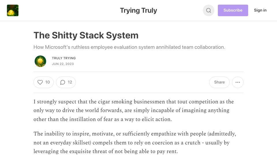 Screenshot of tryingtruly.substack.com: The Shitty Stack System
