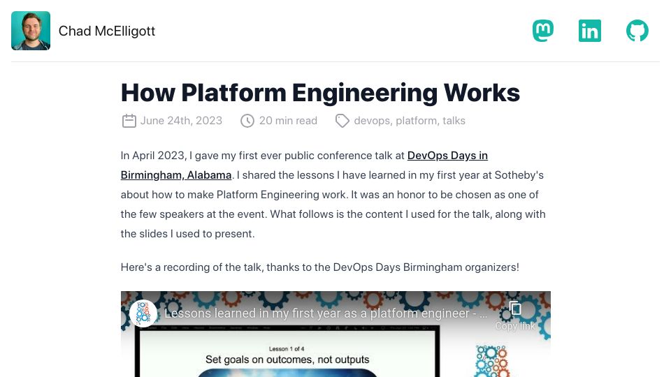 Screenshot of chadxz.dev: How platform engineering works