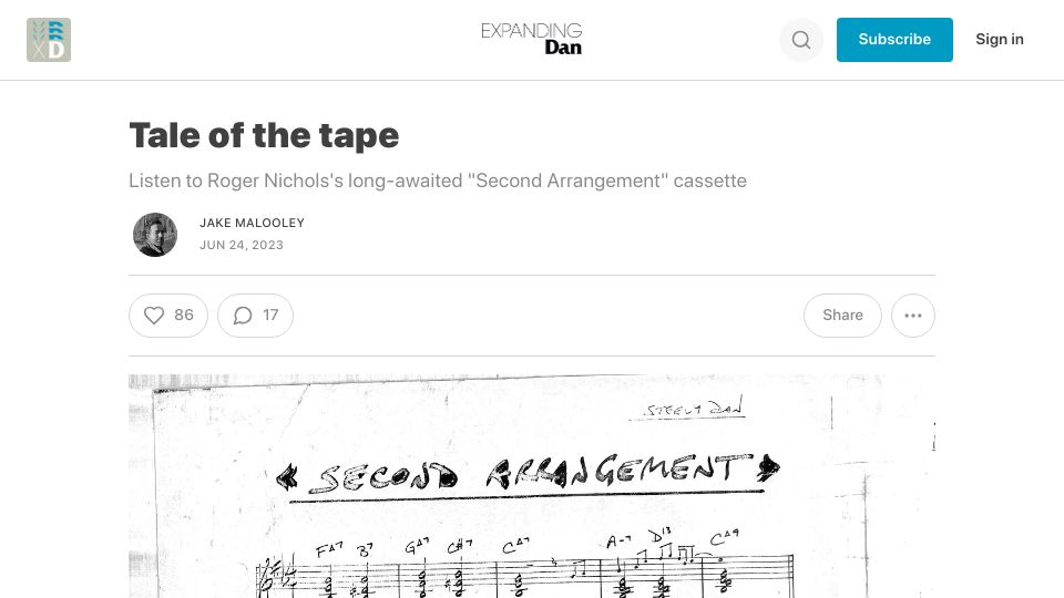 Screenshot of expandingdan.substack.com: Recovering Steely Dan’s second arrangement