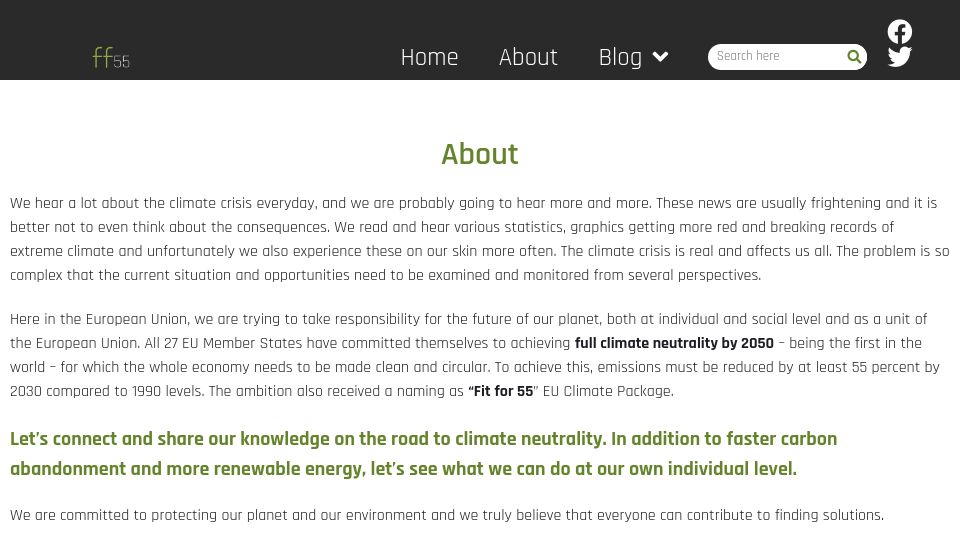 Screenshot of ff55.info: All EU Members are committed to achieving full climate neutrality by 2050