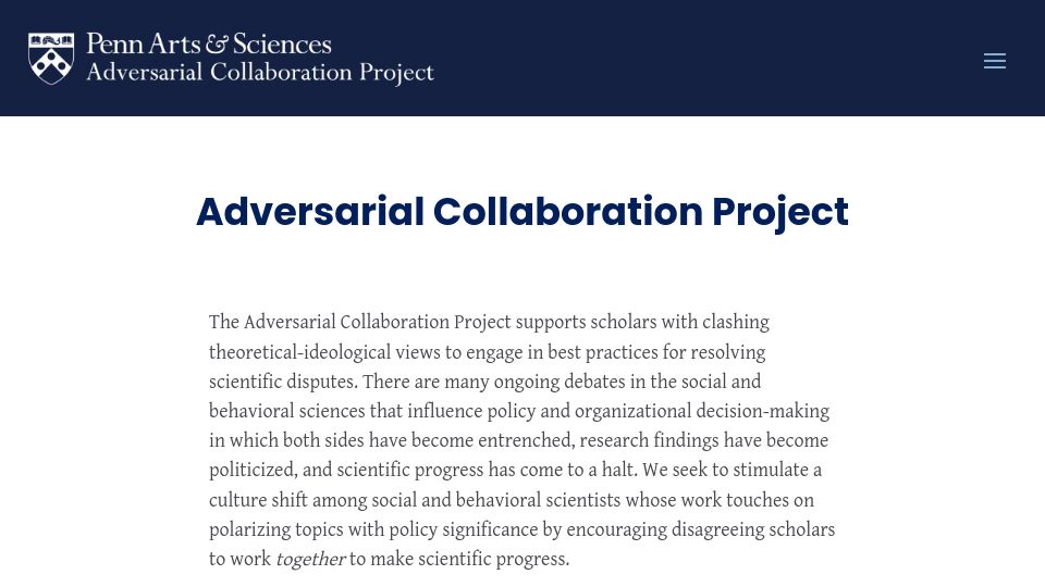 Screenshot of web.sas.upenn.edu: Adversarial Collaboration Project