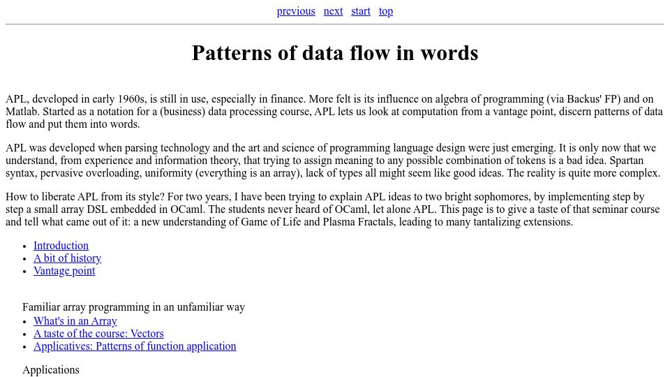 Screenshot of okmij.org: Patterns of data flow in words