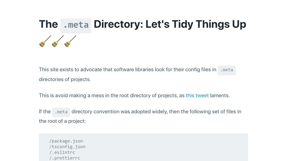 Screenshot of dotmeta.org: The .meta directory: let's tidy things up