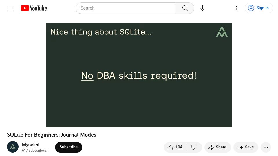 Screenshot of youtube.com: SQLite Journal Modes [video]