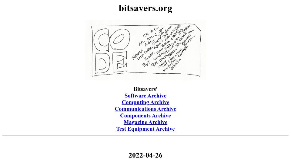Screenshot of bitsavers.org: Bitsavers Software Archive (2022)