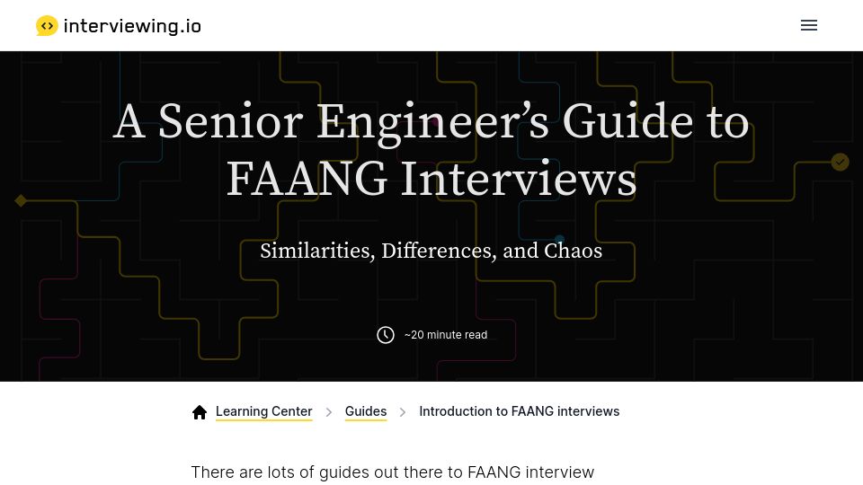 Screenshot of interviewing.io: A Senior Engineer’s Guide to FAANG Interviews