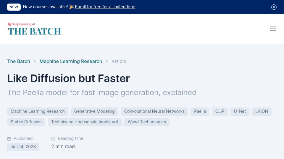 Screenshot of deeplearning.ai: Like diffusion but faster: The Paella model for fast image generation