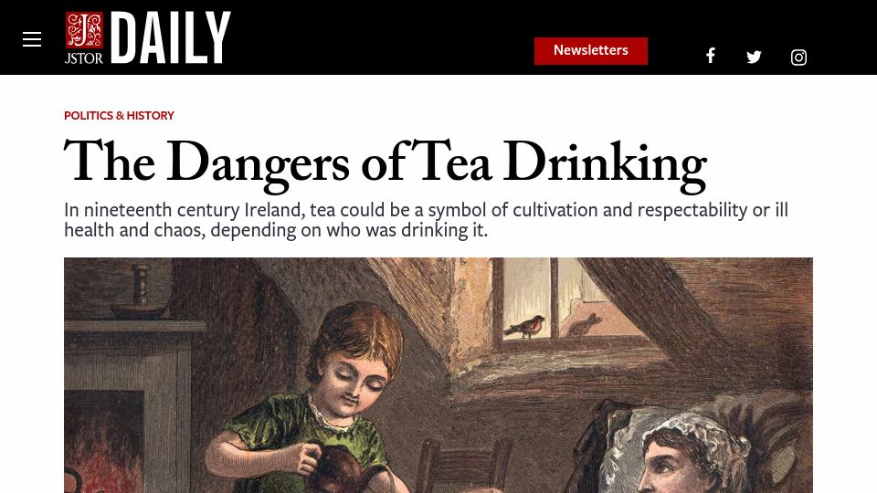 Screenshot of daily.jstor.org: The dangers of tea drinking in nineteenth century Ireland