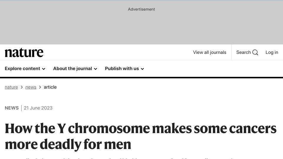Screenshot of nature.com: How the Y chromosome makes some cancers more deadly for men