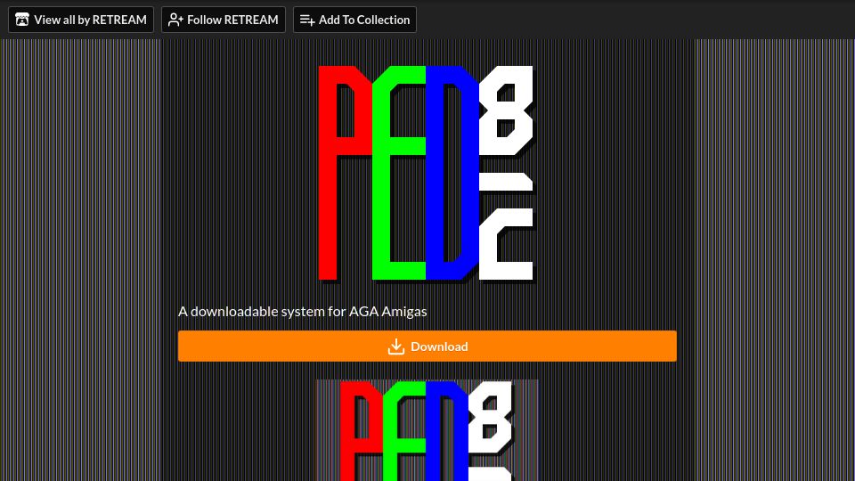 Screenshot of retream.itch.io: PED81C: A video system for AGA Amigas that provides pseudo-native chunky screens