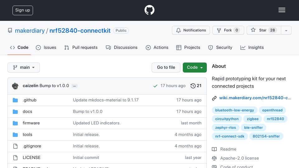 Screenshot of github.com: NRF52840 Connect Kit – Rapid prototyping kit for your next connected projects