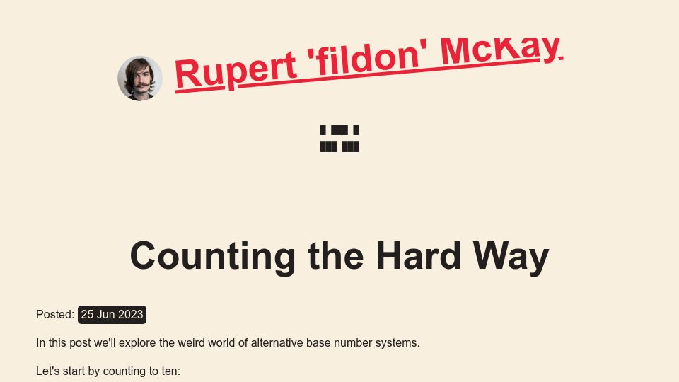 Screenshot of rupertmckay.com: Counting the Hard Way