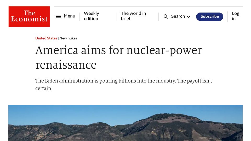 Screenshot of economist.com: America aims for nuclear-power renaissance
