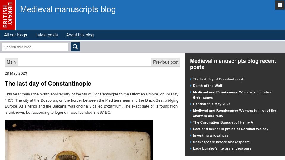 Screenshot of blogs.bl.uk: The last day of Constantinople