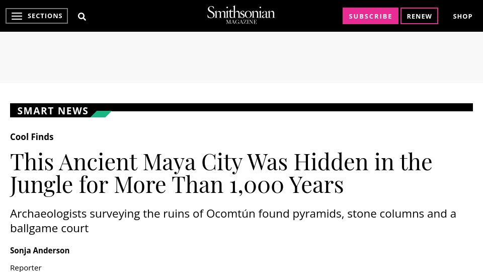 Screenshot of smithsonianmag.com: Ancient Maya city was hidden in the jungle for more than 1k years