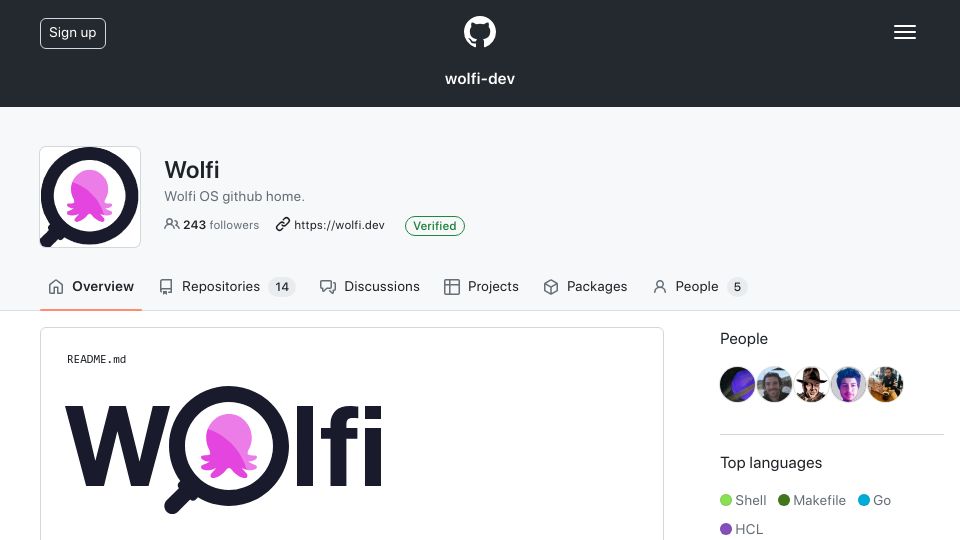 Screenshot of github.com: Wolfi: A community Linux OS designed for the container and cloud-native era