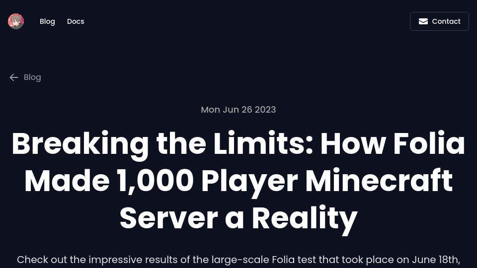 Screenshot of cubxity.dev: Testing a 1,000 player Minecraft server with Folia