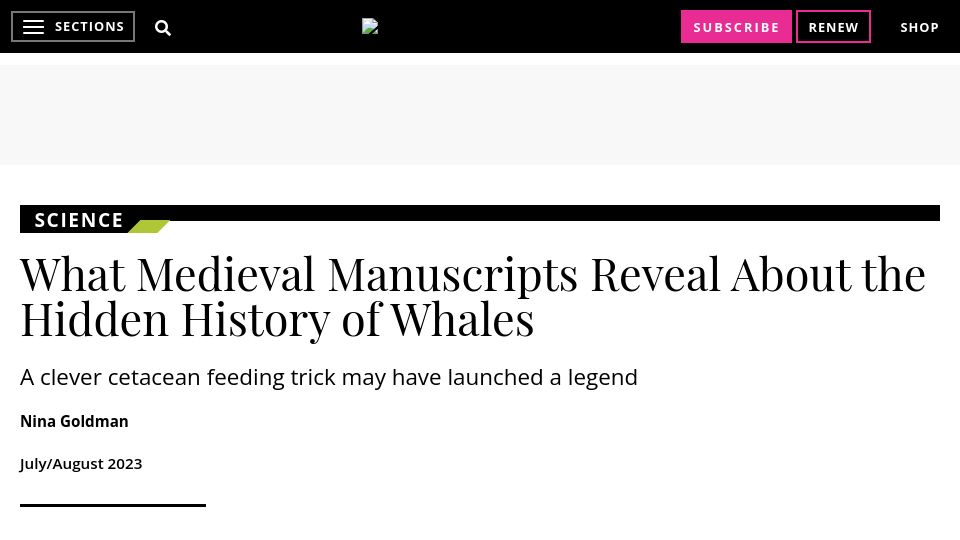 Screenshot of smithsonianmag.com: What Medieval Manuscripts Reveal About the Hidden History of Whales