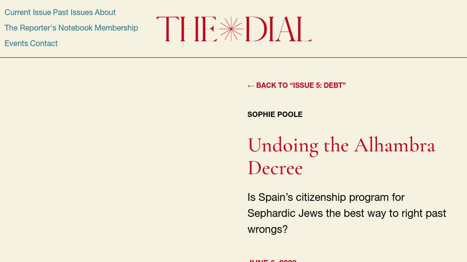 Screenshot of thedial.world: Undoing the Alhambra Decree