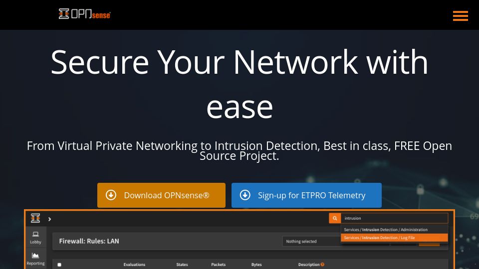Screenshot of opnsense.org: OPNsense: Open-source security platform
