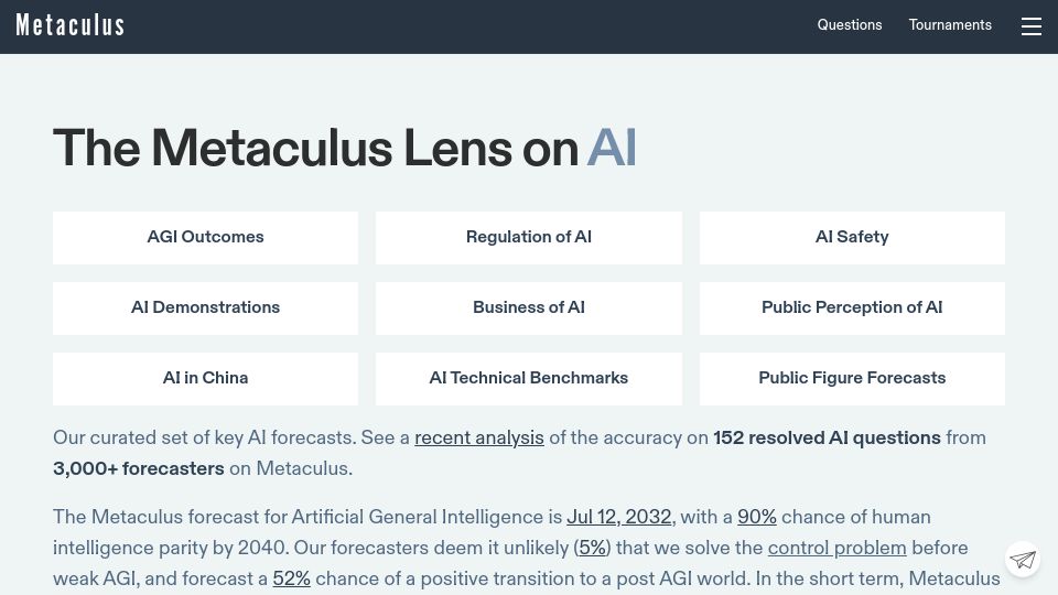 Screenshot of metaculus.com: The future of AI according to thousands of forecasters