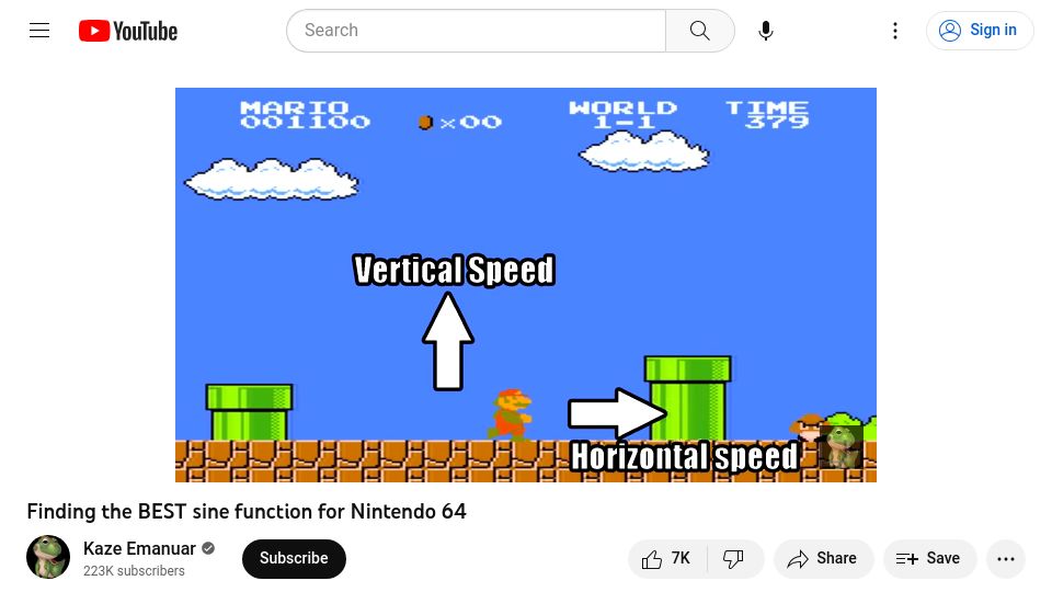 Screenshot of youtube.com: Finding the best sine function for Nintendo 64 [video]