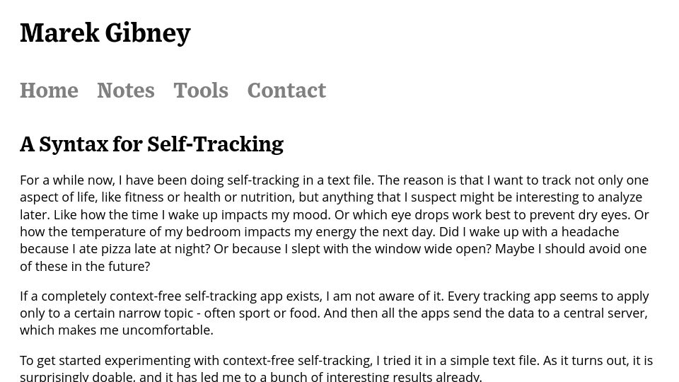 Screenshot of gibney.org: A Syntax for Self-Tracking (2020)