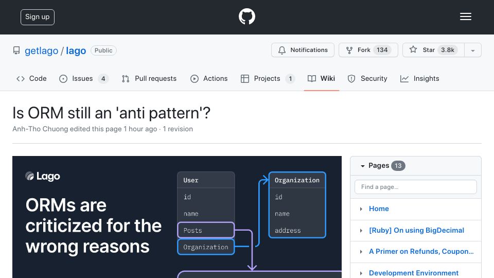 Screenshot of github.com: Is ORM still an anti-pattern?