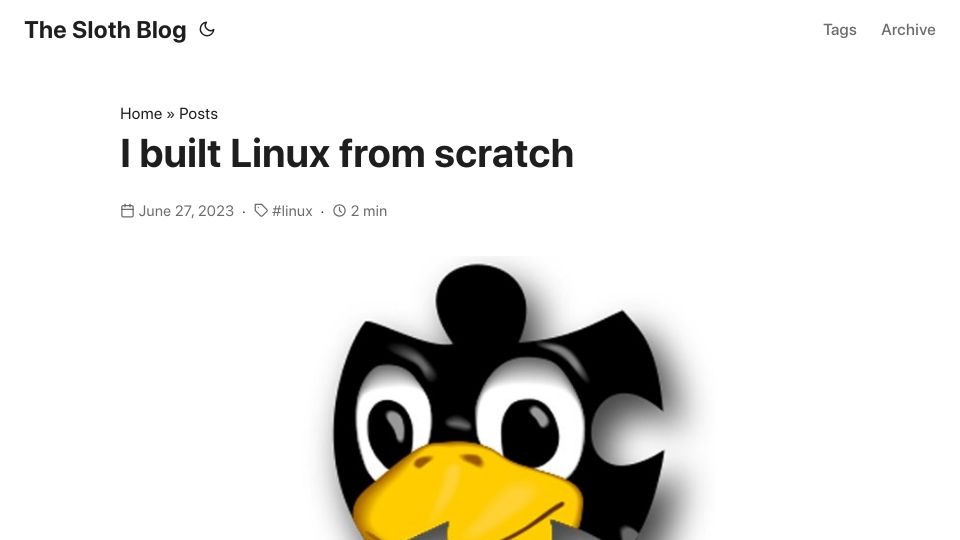 Screenshot of thesloth.me: I Built Linux from Scratch