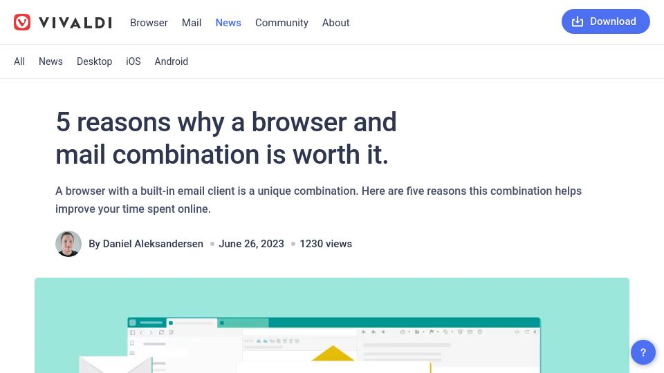 Screenshot of vivaldi.com: Why a browser and mail combination is worth it
