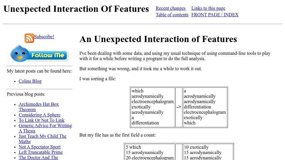 Screenshot of solipsys.co.uk: Unexpected Interaction of Features