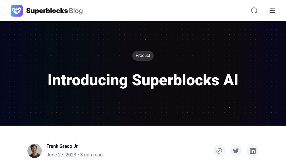 Screenshot of superblocks.com: Show HN: Superblocks AI – AI coding assistant for internal apps