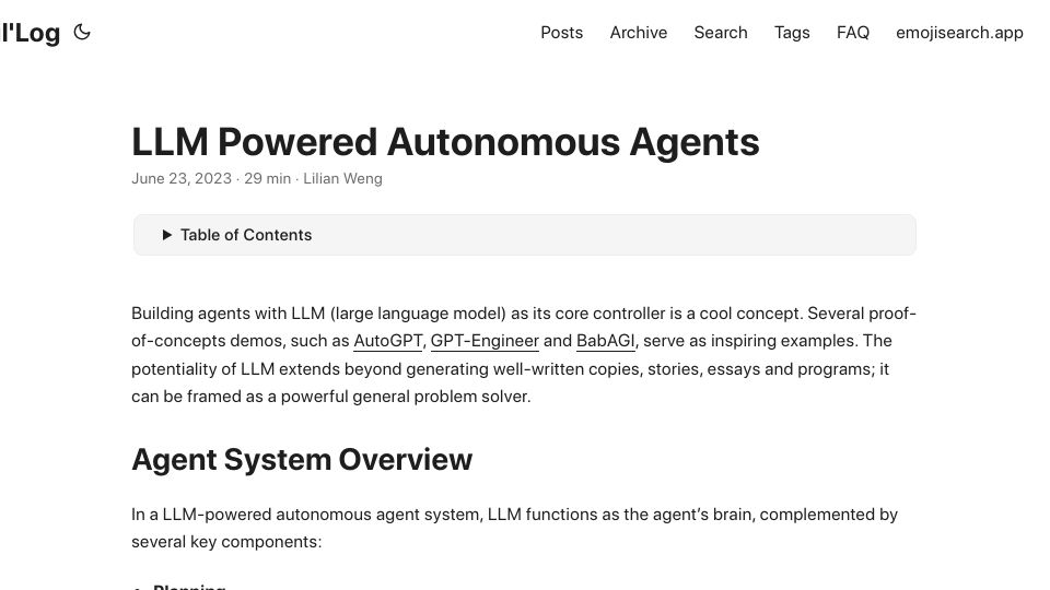 Screenshot of lilianweng.github.io: LLM Powered Autonomous Agents