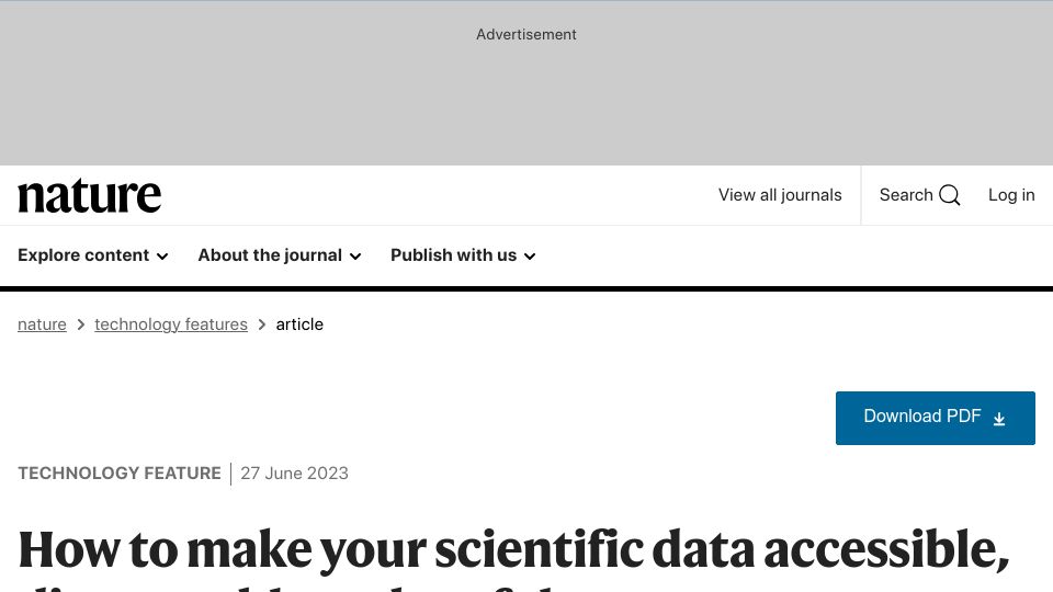 Screenshot of nature.com: How to make your scientific data accessible, discoverable and useful