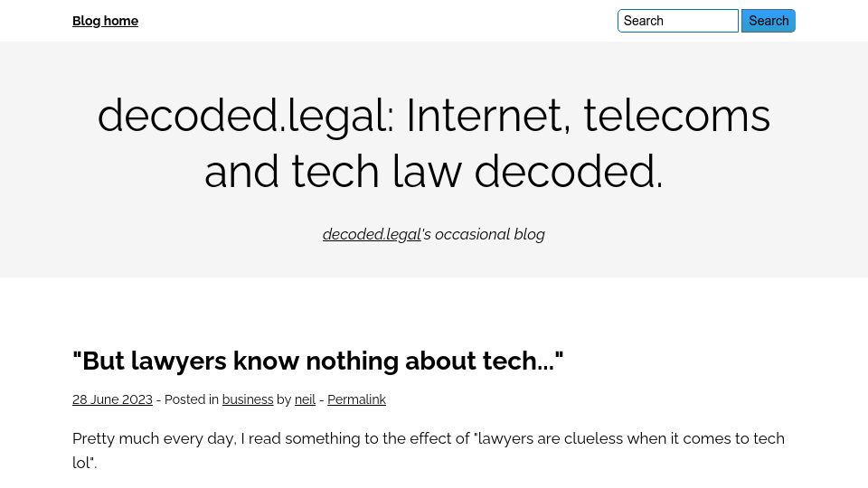 Screenshot of decoded.legal: “But lawyers know nothing about tech ”
