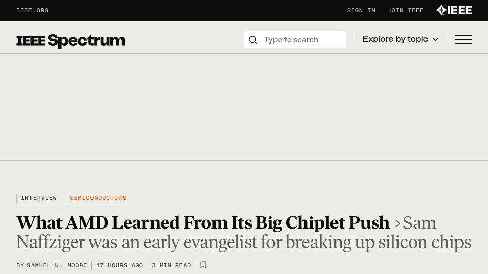 Screenshot of spectrum.ieee.org: What AMD Learned from Its Big Chiplet Push
