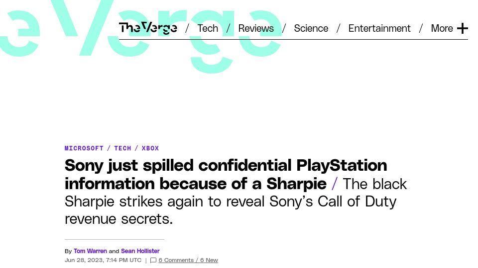 Screenshot of theverge.com: Sony just spilled confidential Playstation information because of a Sharpie