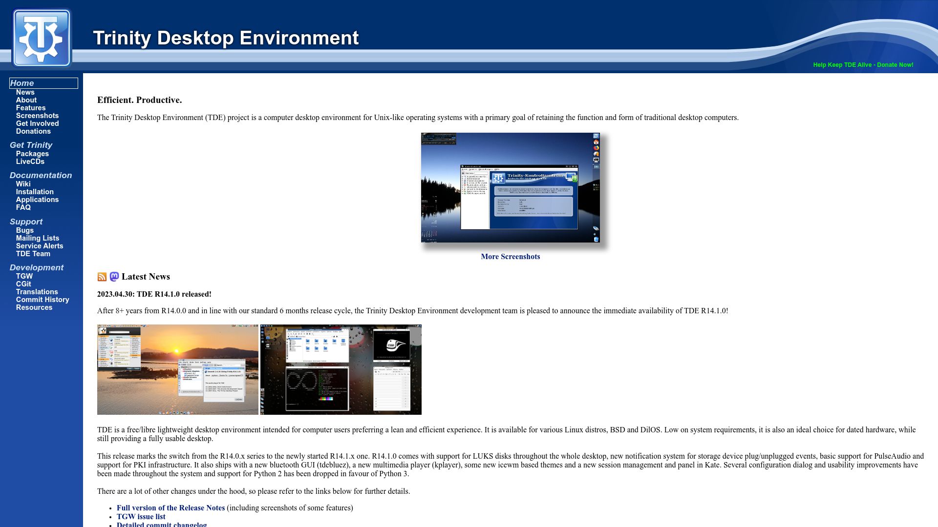 Screenshot of trinitydesktop.org: Trinity Desktop Environment – a modern KDE3 fork