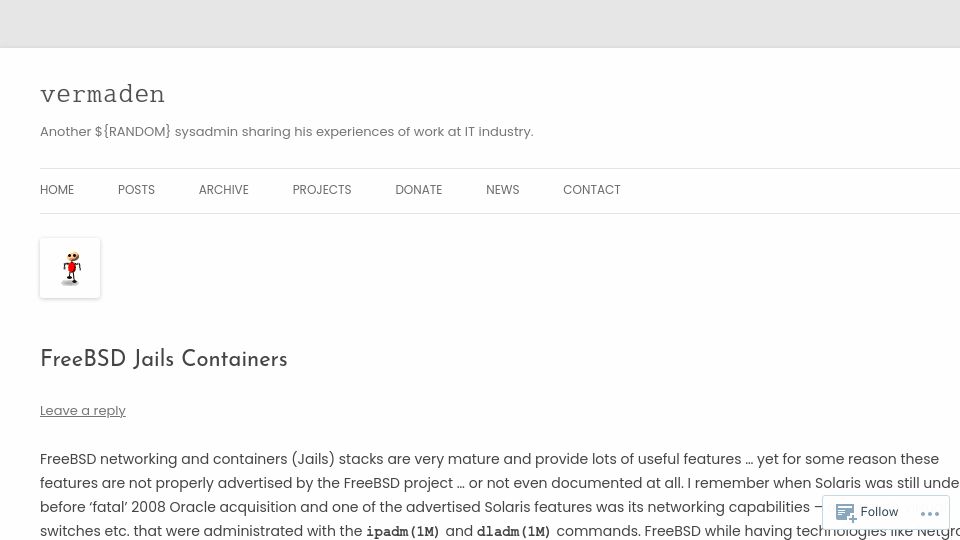 Screenshot of vermaden.wordpress.com: FreeBSD Jails Containers