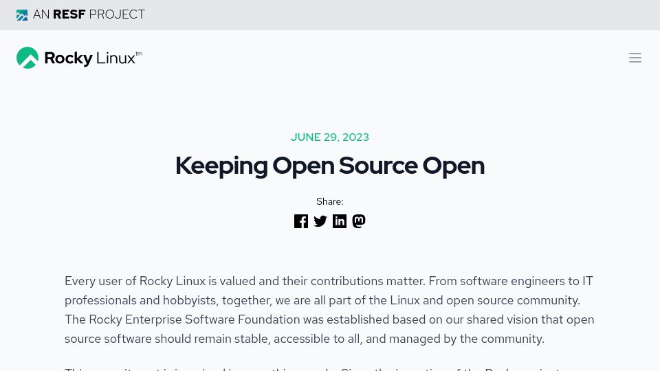 Screenshot of rockylinux.org: Keeping Open Source Open