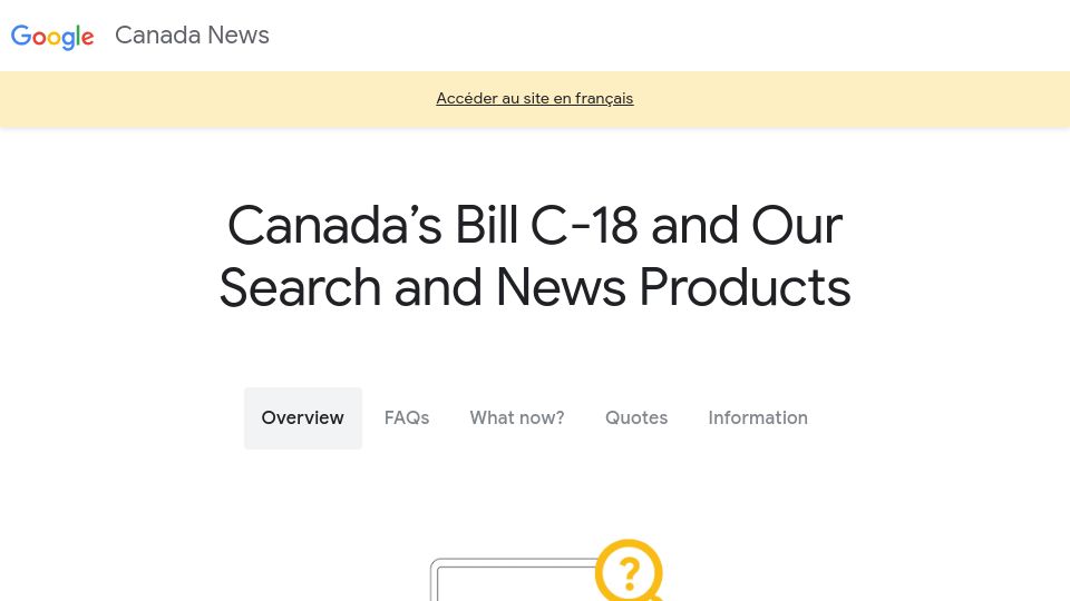 Screenshot of blog.google: Canada’s Bill C-18 and Our Search and News Products