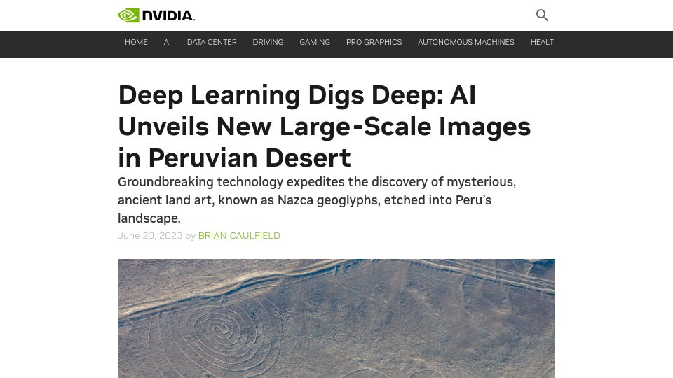 Screenshot of blogs.nvidia.com: Deep Learning Digs Deep: AI Unveils New Large-Scale Images in Peruvian Desert