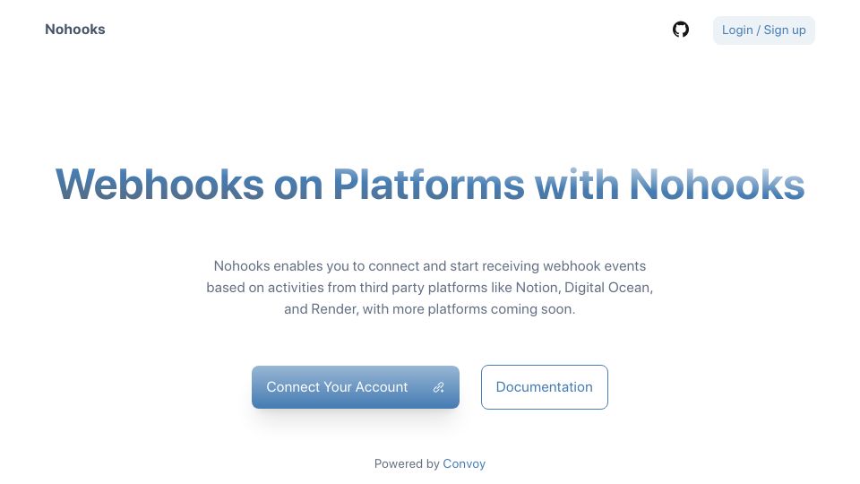 Screenshot of nohooks.io: Show HN: Webhooks for platforms that do not natively support them