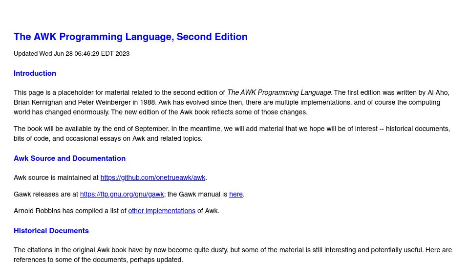 Screenshot of awk.dev: The Awk Programming Language, Second Edition