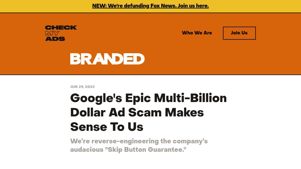 Screenshot of checkmyads.org: Reverse-engineering Google’s "Skip Button Guarantee"