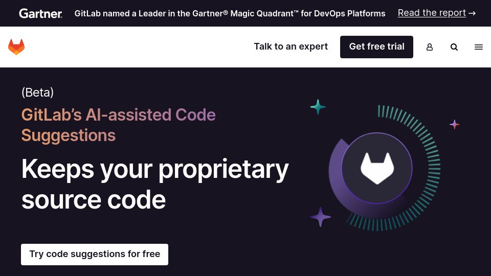 Screenshot of about.gitlab.com: Gitlab’s AI-assisted code suggestions