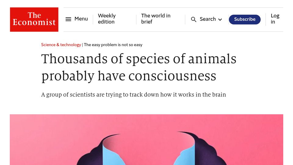 Screenshot of economist.com: Thousands of species of animals probably have consciousness