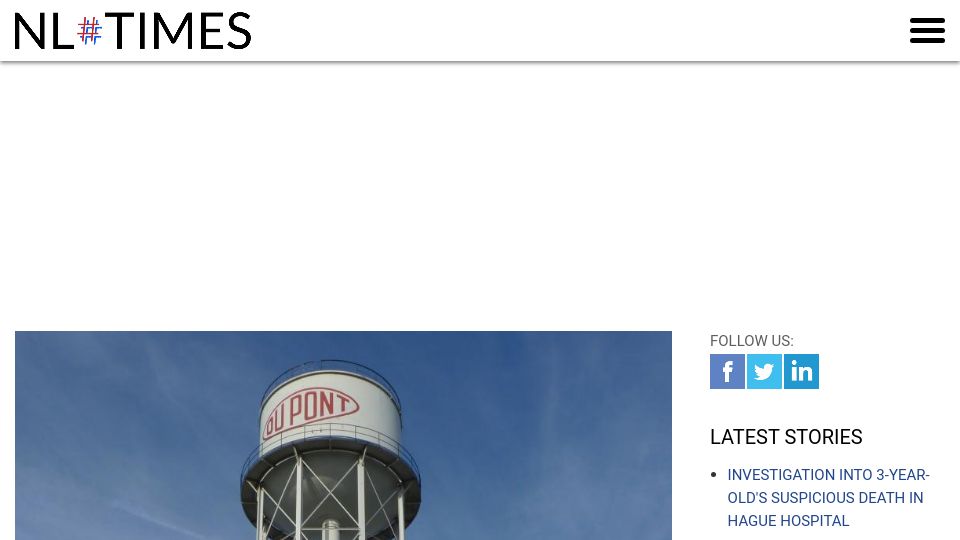 Screenshot of nltimes.nl: Water heavily polluted with PFAS in 15 km radius around Dordrecht chemical plant